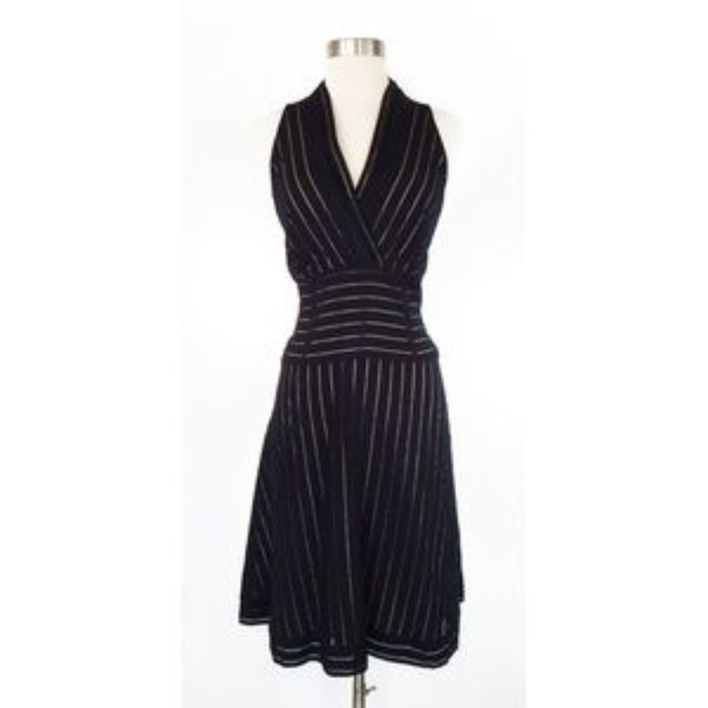 Marc New York Black with Nude Sheer Stripe Sleeveless A Line Dress [Size 4]